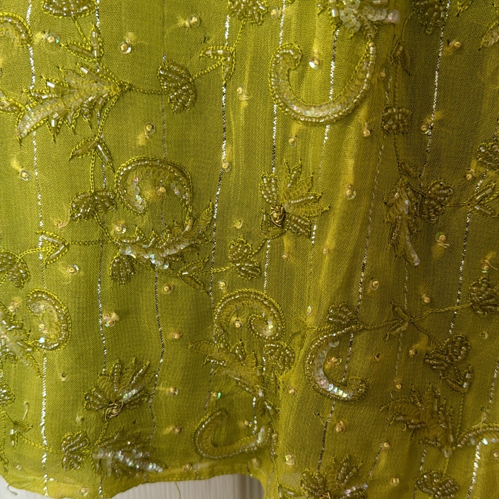 Custom made - lime green georgette kurti/top with pearl and bead embroidery